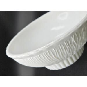 Vintage 1975 FTD White Milk Glass Reeded Pedestal Bowl 7" Fluted Florist Vase